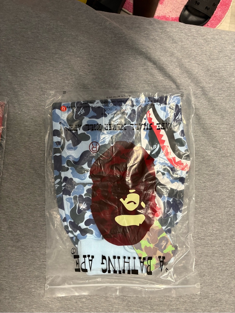 Bape Light Blue Shark Camo Cargo Shorts with Ape Head